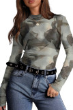 Half High Neck See Through Long Sleeved Mesh T-Shirt