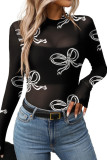 Half High Neck See Through Long Sleeved Mesh T-Shirt