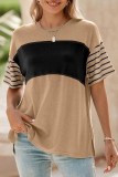 Round Neck Striped Contrasting Short Sleeved T-Shirt