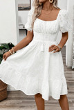 Solid Color Square Neck Short Sleeved Dress