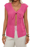 Hollow Out Short Sleeved Knitted Cardigan Sweater