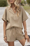 Solid Color V-Neck Loose T-Shirt Shorts Two-Piece Set