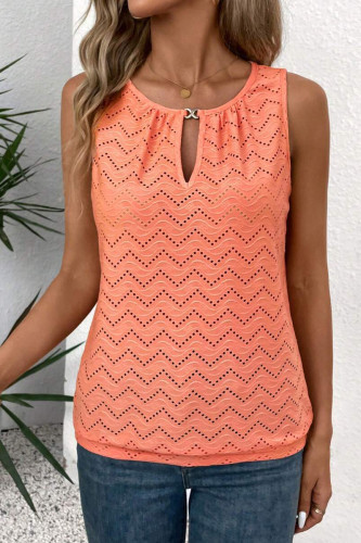 Leisure Sleeveless Round Neck Hollowed Out Vest