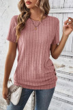 Round Neck Button Short Sleeved T-Shirt