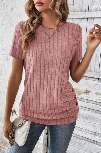 Round Neck Button Short Sleeved T-Shirt