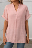 V-Neck Short Sleeved Loose Plaid Printed Shirt