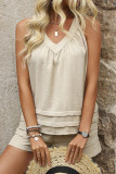 Solid Color Neck Hanging Shirt Shorts Two-Piece Set