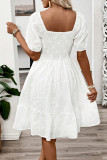 Solid Color Square Neck Short Sleeved Dress
