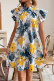 Bohemian Lotus Leaf Short Sleeved Printed Dress
