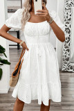 Solid Color Square Neck Short Sleeved Dress