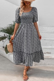 Bubble Short Sleeve Black And White Floral Dress