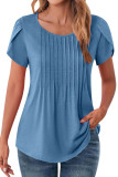 Summer Pleated Round Neck Short Sleeved T-Shirt