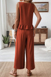 Solid Color Sleeveless Shirt Cropped Pants Two-Piece Set