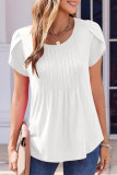 Summer Pleated Round Neck Short Sleeved T-Shirt