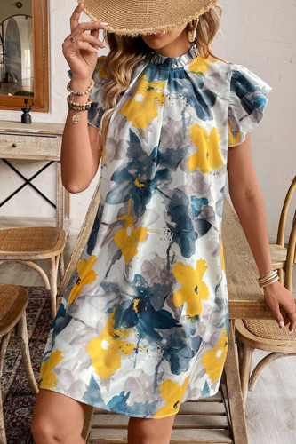 Bohemian Lotus Leaf Short Sleeved Printed Dress
