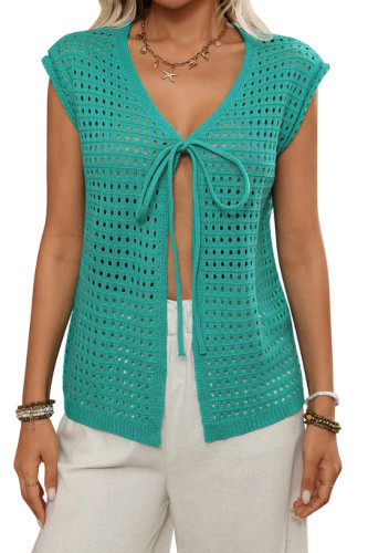 Hollow Out Short Sleeved Knitted Cardigan Sweater
