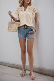 Swiss Dot Lotus Leaf Short Sleeve Cardigan Shirt