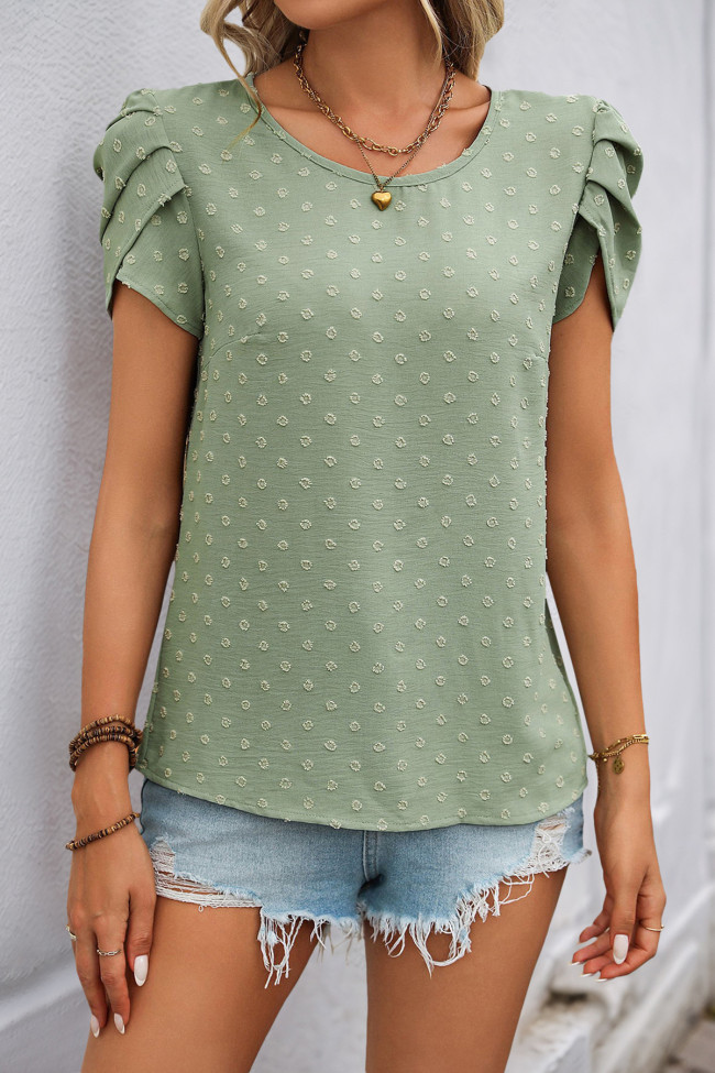 Summer Swiss Dot Petal Short Sleeved Shirt