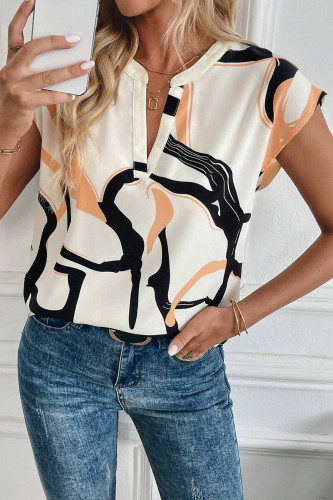 Fashion Printed Short Sleeved V-Neck Shirt