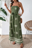 Versatile Strapless Printed Straight Leg Jumpsuit