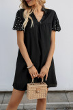 Nail Bead Lantern Short Sleeve V-Neck Dress