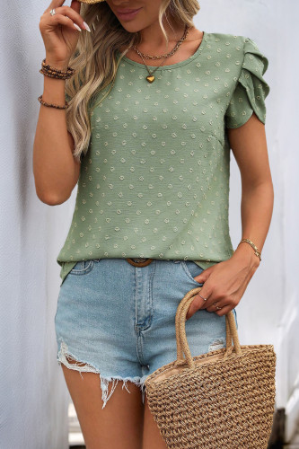 Summer Swiss Dot Petal Short Sleeved Shirt