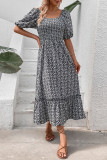 Bubble Short Sleeve Black And White Floral Dress
