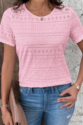 Round Neck Hollow Solid Color Short Sleeved T-Shirt