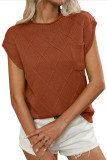 Round Neck Pocket Diamond Grid Short Sleeved Sweater