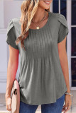 Summer Pleated Round Neck Short Sleeved T-Shirt
