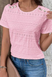 Round Neck Hollow Solid Color Short Sleeved T-Shirt