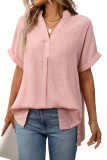 V-Neck Short Sleeved Loose Plaid Printed Shirt