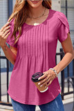 Summer Pleated Round Neck Short Sleeved T-Shirt