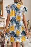 Bohemian Lotus Leaf Short Sleeved Printed Dress