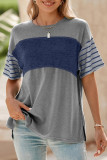 Round Neck Striped Contrasting Short Sleeved T-Shirt