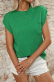 Round Neck Pocket Diamond Grid Short Sleeved Sweater
