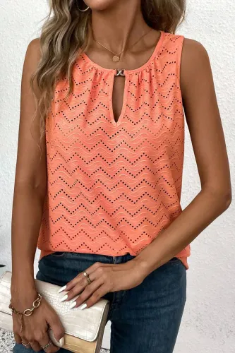 Leisure Sleeveless Round Neck Hollowed Out Vest