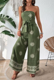 Versatile Strapless Printed Straight Leg Jumpsuit