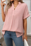 V-Neck Short Sleeved Loose Plaid Printed Shirt