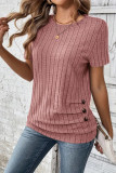 Round Neck Button Short Sleeved T-Shirt