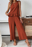 Solid Color Sleeveless Shirt Cropped Pants Two-Piece Set