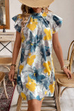 Bohemian Lotus Leaf Short Sleeved Printed Dress