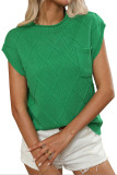 Round Neck Pocket Diamond Grid Short Sleeved Sweater