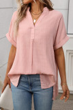 V-Neck Short Sleeved Loose Plaid Printed Shirt