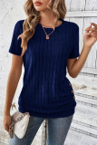 Round Neck Button Short Sleeved T-Shirt