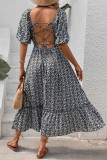 Bubble Short Sleeve Black And White Floral Dress