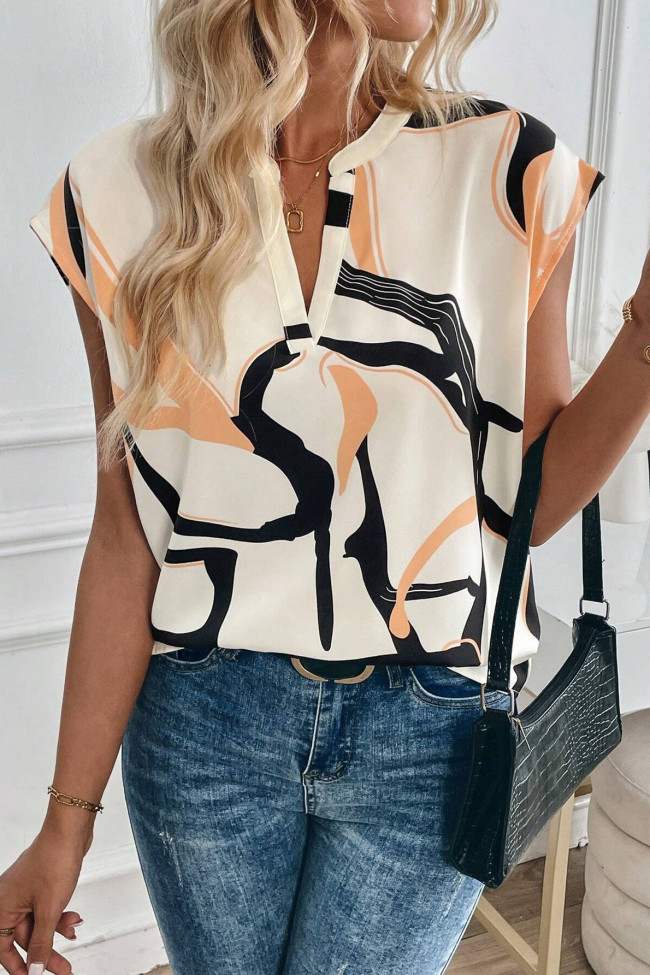 Fashion Printed Short Sleeved V-Neck Shirt