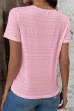 Round Neck Hollow Solid Color Short Sleeved T-Shirt