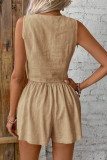 Linen V-Neck Vest Shorts Two-Piece Set