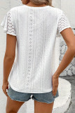 Hollow Out Short Sleeved Lace V-Neck Shirt